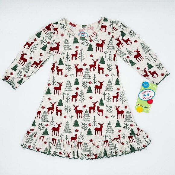 NWT Sara's Prints Toddler Girls Deer and Trees Print Nightgown Size 2 - Picture 1 of 6